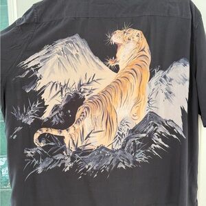 AllSaints Black Button-Down Shirt with Yellow Tiger Back Graphic